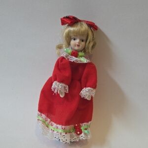 Vintage Doll in Red Dress with Lace
